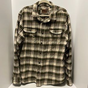 Orvis Men’s Size L Green Brown Heavy Plaid Button Down Long Sleeve Shacket Shirt